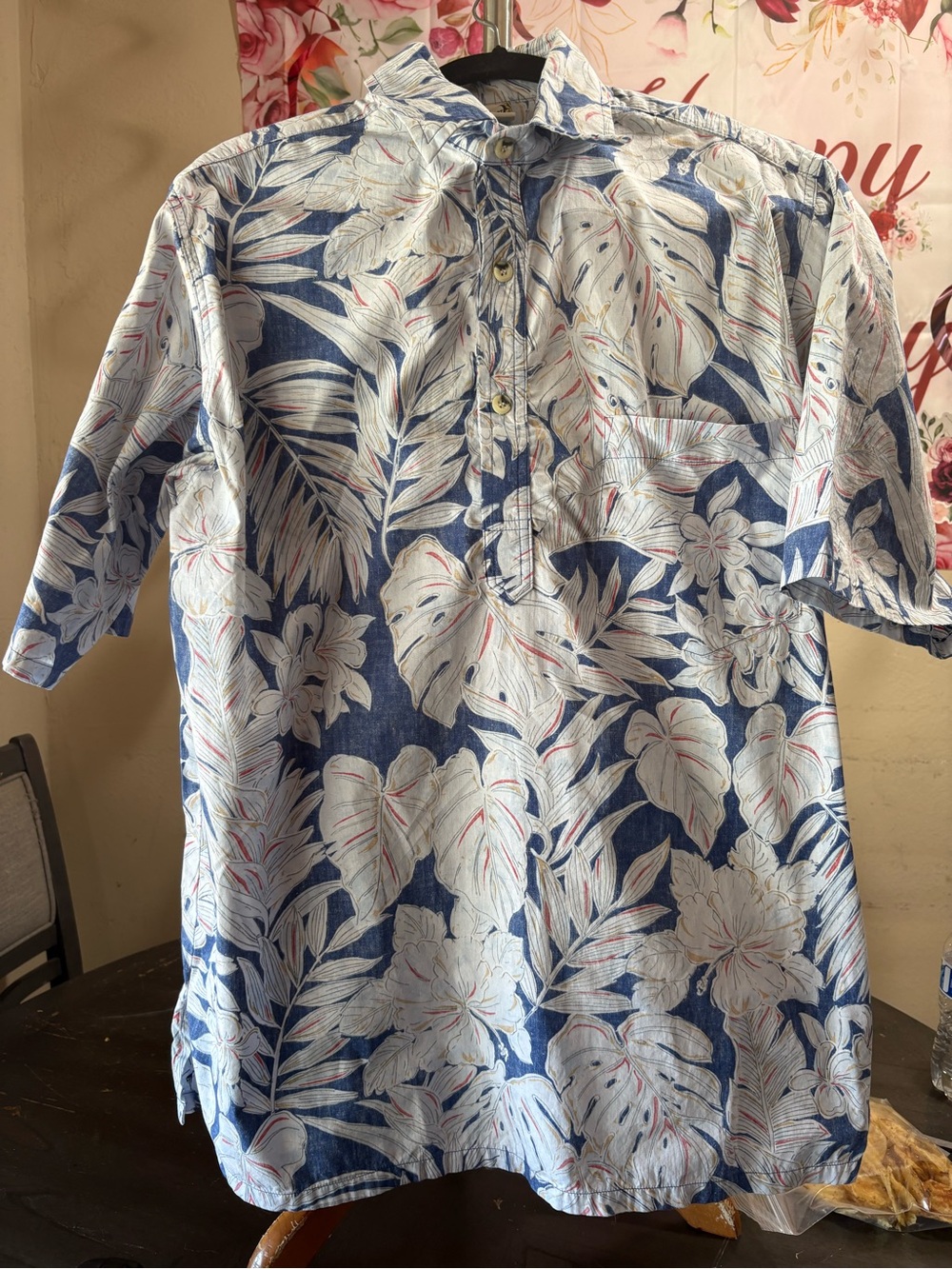 Blue Floral Short-Sleeve Pullover Polo Shirt